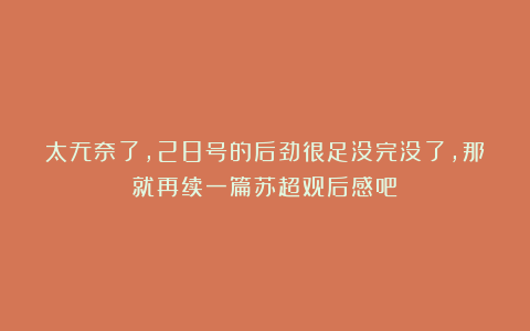 太无奈了，28号的后劲很足没完没了，那就再续一篇苏超观后感吧