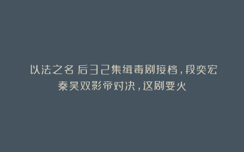 《以法之名》后32集缉毒剧接档，段奕宏秦昊双影帝对决，这剧要火
