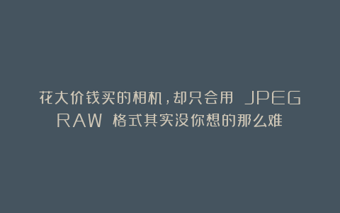 花大价钱买的相机，却只会用 JPEG？RAW 格式其实没你想的那么难！