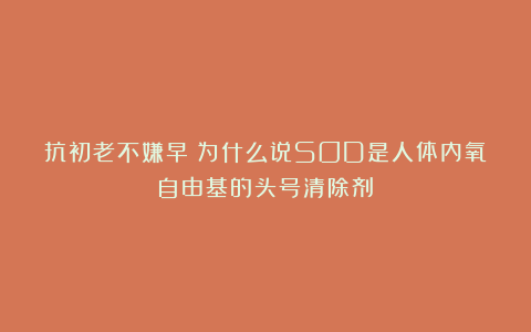 抗初老不嫌早！为什么说SOD是人体内氧自由基的头号清除剂？