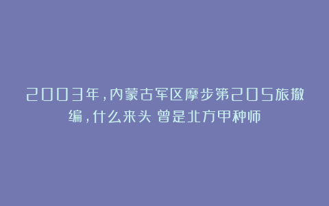 2003年，内蒙古军区摩步第205旅撤编，什么来头？曾是北方甲种师