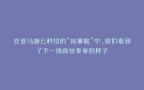 在亚马逊云科技的“风暴眼”中，我们看到了下一场商业革命的样子