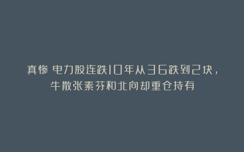 真惨！电力股连跌10年从36跌到2块，牛散张素芬和北向却重仓持有