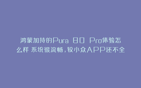鸿蒙加持的Pura 80 Pro体验怎么样？系统很流畅，较小众APP还不全