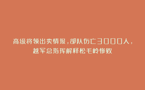 高级将领出卖情报，部队伤亡3000人，越军总指挥解释松毛岭惨败