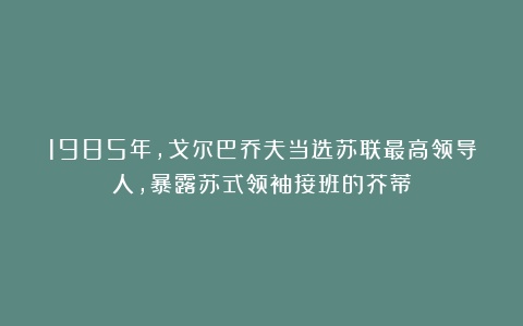 1985年，戈尔巴乔夫当选苏联最高领导人，暴露苏式领袖接班的芥蒂
