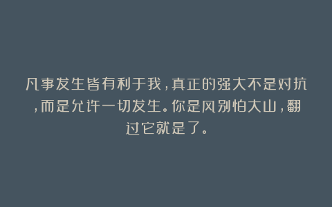 凡事发生皆有利于我，真正的强大不是对抗，而是允许一切发生。你是风别怕大山，翻过它就是了。