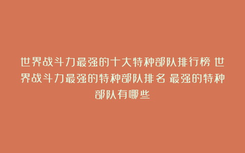 世界战斗力最强的十大特种部队排行榜|世界战斗力最强的特种部队排名|最强的特种部队有哪些？