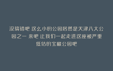 没搞错吧?这么小的公园居然是天津八大公园之一?来吧!让我们一起走进这座被严重低估的宝藏公园吧!