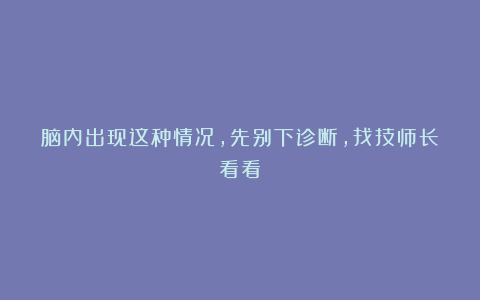 脑内出现这种情况，先别下诊断，找技师长看看？
