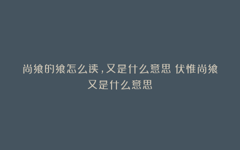 尚飨的飨怎么读，又是什么意思？伏惟尚飨又是什么意思？