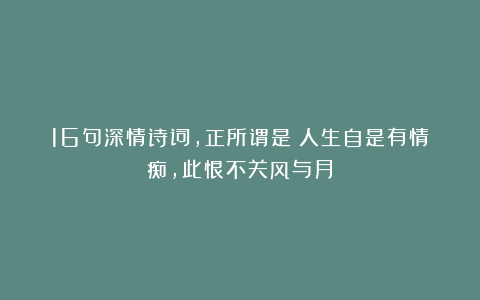 16句深情诗词，正所谓是：人生自是有情痴，此恨不关风与月