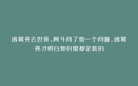 诸葛亮去世前,阿斗问了他一个问题,诸葛亮才明白他的傻都是装的