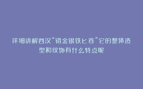 详细讲解西汉“错金银铁匕首”它的整体造型和纹饰有什么特点呢？