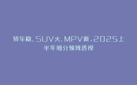 轿车稳、SUV火、MPV新,2025上半年细分领域透视!
