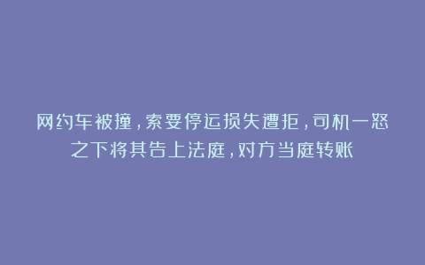 网约车被撞，索要停运损失遭拒，司机一怒之下将其告上法庭，对方当庭转账！