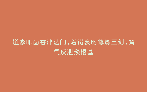 道家叩齿吞津法门，若错亥时修炼三刻，肾气反泄损根基