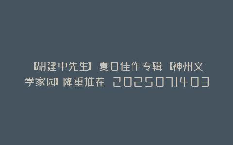 【胡建中先生】《夏日佳作专辑》【神州文学家园】隆重推荐 2025071403