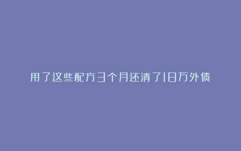 用了这些配方3个月还清了18万外债！