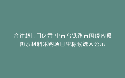 合计超1.7亿元！中吉乌铁路吉国境内段防水材料采购项目中标候选人公示