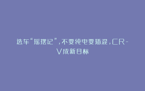 选车“摇摆记”，不要纯电要插混，CR-V成新目标