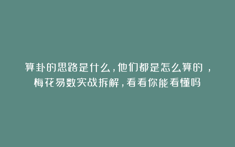 算卦的思路是什么，他们都是怎么算的？，梅花易数实战拆解，看看你能看懂吗？