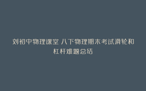 刘初中物理课堂：八下物理期末考试滑轮和杠杆难题总结