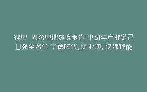 锂电 固态电池深度报告：电动车产业链20强全名单（宁德时代、比亚迪、亿纬锂能）