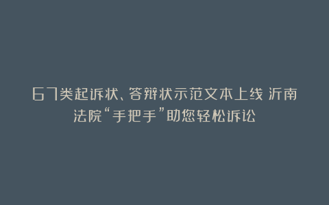 67类起诉状、答辩状示范文本上线！沂南法院“手把手”助您轻松诉讼