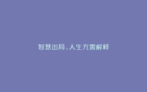 智慧出局，人生无需解释