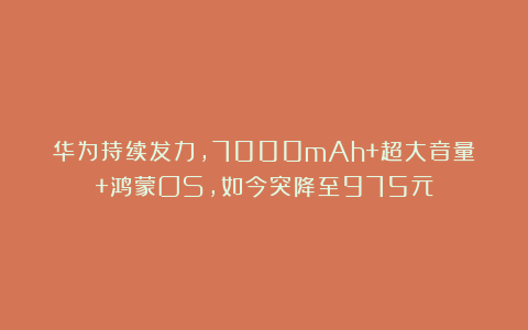 华为持续发力，7000mAh+超大音量+鸿蒙OS，如今突降至975元