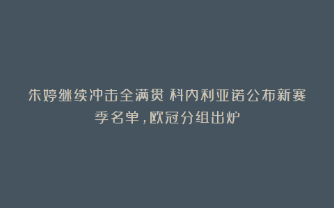 朱婷继续冲击全满贯！科内利亚诺公布新赛季名单，欧冠分组出炉