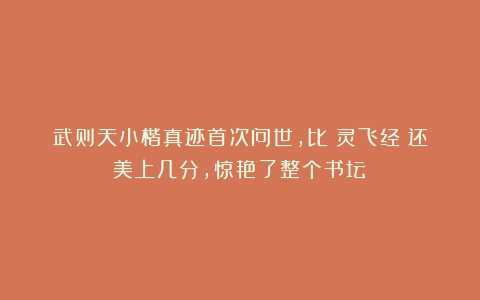 武则天小楷真迹首次问世，比《灵飞经》还美上几分，惊艳了整个书坛！