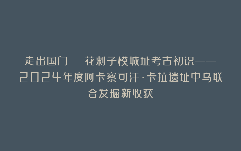 走出国门 | 花剌子模城址考古初识——2024年度阿卡察可汗·卡拉遗址中乌联合发掘新收获