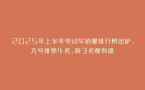 2025年上半年电动车销量排行榜出炉，九号排第4名，前3名都有谁？