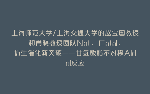 上海师范大学/上海交通大学的赵宝国教授和肖晓教授团队Nat. Catal.:仿生催化新突破——甘氨酸酯不对称Aldol反应