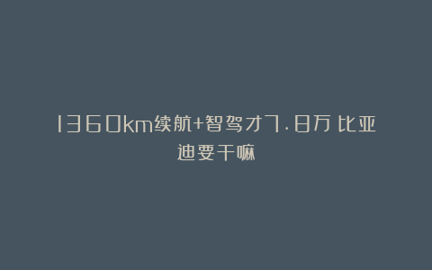 1360km续航+智驾才7.8万？比亚迪要干嘛？