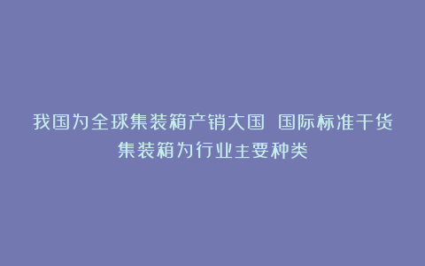 我国为全球集装箱产销大国 国际标准干货集装箱为行业主要种类