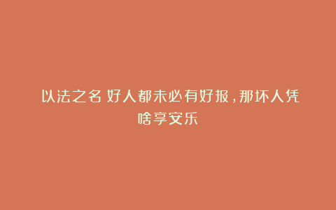 《以法之名》好人都未必有好报，那坏人凭啥享安乐