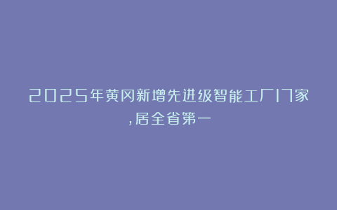 2025年黄冈新增先进级智能工厂17家，居全省第一