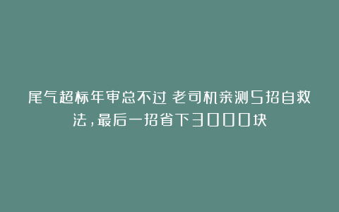 尾气超标年审总不过？老司机亲测5招自救法，最后一招省下3000块