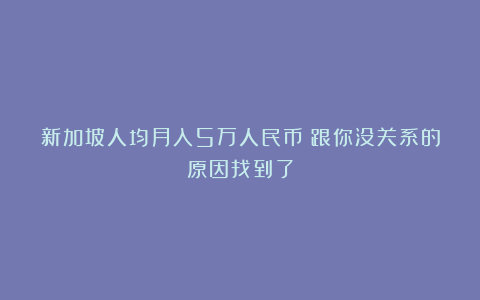 新加坡人均月入5万人民币？跟你没关系的原因找到了