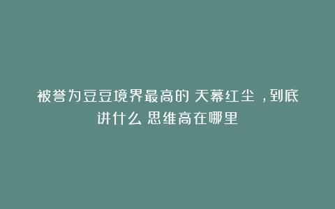被誉为豆豆境界最高的《天幕红尘》，到底讲什么？思维高在哪里？