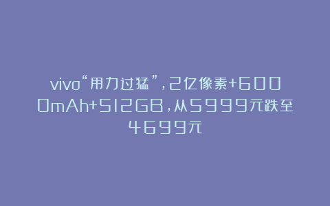 vivo“用力过猛”，2亿像素+6000mAh+512GB，从5999元跌至4699元