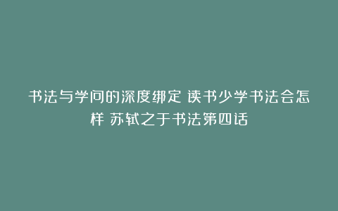 书法与学问的深度绑定:读书少学书法会怎样?苏轼之于书法第四话