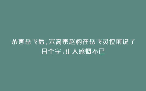 杀害岳飞后，宋高宗赵构在岳飞灵位前说了8个字，让人感慨不已