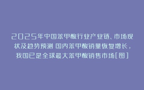 2025年中国苯甲酸行业产业链、市场现状及趋势预测：国内苯甲酸销量恢复增长，我国已是全球最大苯甲酸销售市场[图]