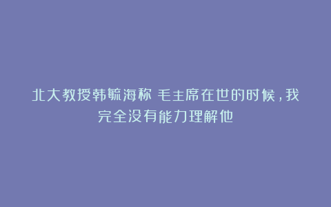 北大教授韩毓海称：毛主席在世的时候，我完全没有能力理解他！