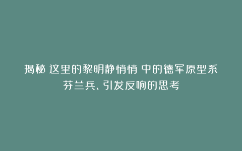 揭秘《这里的黎明静悄悄》中的德军原型系芬兰兵、引发反响的思考