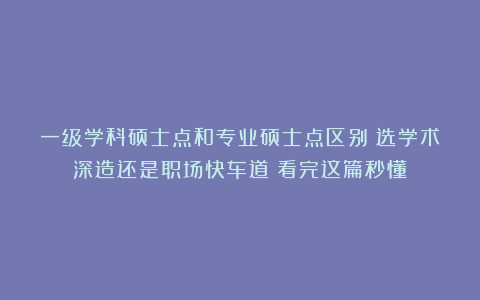 一级学科硕士点和专业硕士点区别：选学术深造还是职场快车道？看完这篇秒懂！